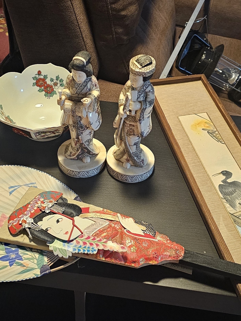 Japanese Decorative Geisha Paddle Fan - Red and Cream